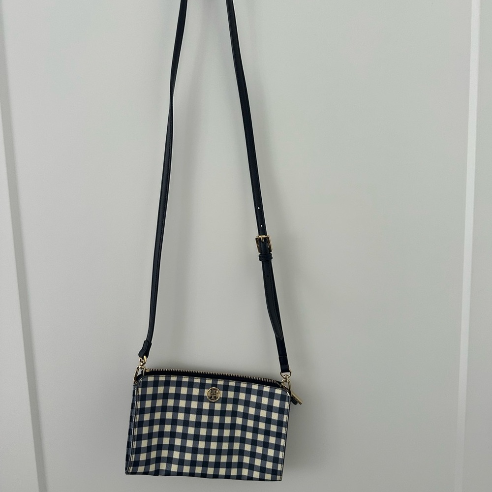 Tory Burch Navy Checkered Crossbody Bag